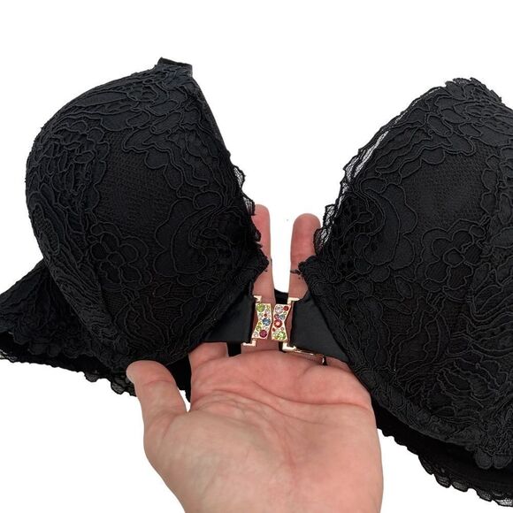 Savage X Fenty black Romantic Corded Lace Front-Closure Push Up Bra size 40DD - Picture 7 of 11